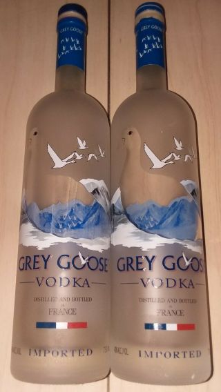 (2) Grey Goose Empty Vodka Bottles | 750ml Fifth | Arts And Crafts Frosted Glass