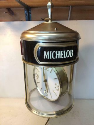 Vintage 1987 Michelob Hanging Rotating Clock Lighted Beer Sign 18 " X 12 "