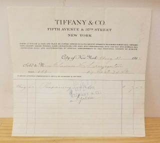 Tiffany & Co York Vtg 1914 Billhead Receipt