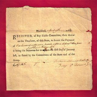 1782 Revolutionary War Paystub Check Vintage Historic Document