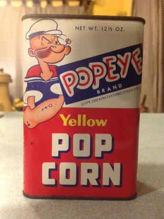 Popeye Brand Yellow Pop Corn Tin Can Vintage