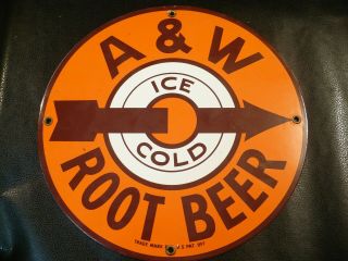 Vintage A&w Root Beer Porcelain Sign Metal Soda Pop Advertising