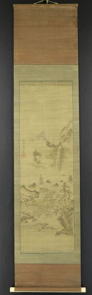 Japanese Hanging Scroll Art Painting Sansui Landscape Kano Kano Eikei E9584