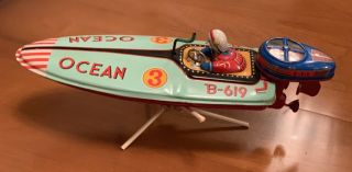 Bandai Japan Ocean Speed Boat B - 619 Tin Toy Japan Rare / Selten