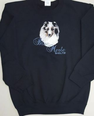 Sheltie/shetland Sheepdog Blue Merle Embroidered On A Small Crewneck Sweatshirt