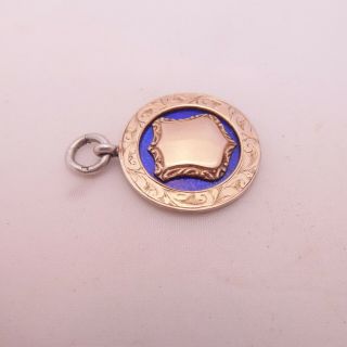 9ct solid gold & silver enamel 1926 heavy swimming medal pendant,  9k 375,  925 2