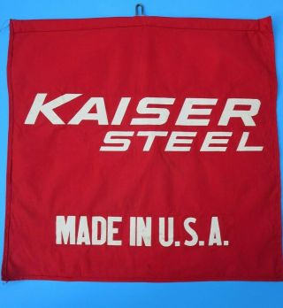 Vintage X - Large Kaiser Steel Made in USA Red & White Caution Banner Flag 2 Sided 2