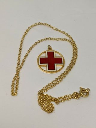 American Red Cross Gold Tone Pendant Service Volunteer Necklace