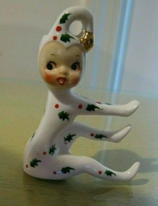 Vintage Holt Howard Christmas Pixie Elf Girl Candle Holder " E " Signed /label