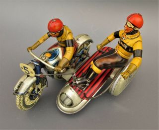 TIPPCO Wind - Up Tin Toy Sidecar Motorcycle SILVER RACER Made in US zone GERMANY 2