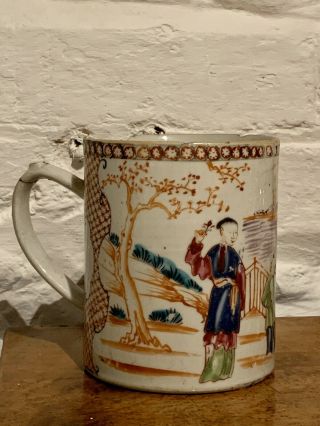 Large 18th Century Chinese Export Porcelain Mug / Tankard With Figures 13cm High