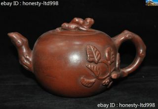 Marked Old Chinese Yixing Zisha Pottery Carved Peach Tree Teapot Pot Tea Maker