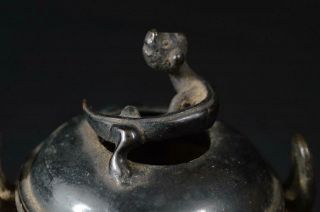 U2700: Japanese Old Copper Beast sculpture Shapely INCENSE BURNER Tea Ceremony 3