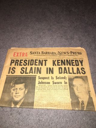 Jfk John F Kennedy Assassination Newspaper Santa Barbara News Press