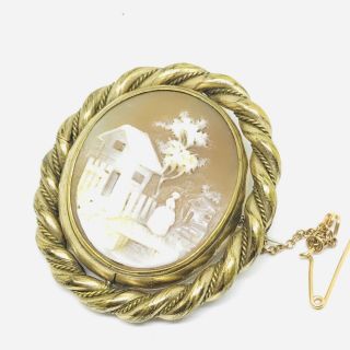 Antique Gilt Metal And Carved Cameo Swivel Brooch