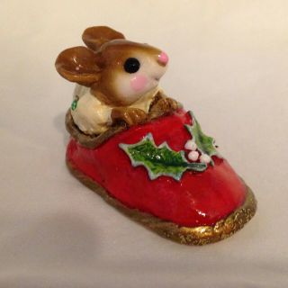 Wee Forest Folk M - 166 Chris Mouse Slipper - Red