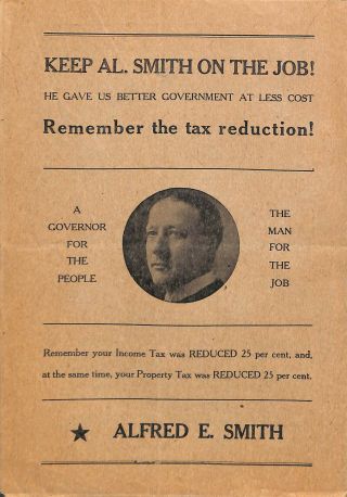 Early 1922 Al Smith For York Governor 1 - Fold Flier