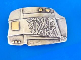 Hand Made Arts And Crafts Sterling Silver & Solid 10k Yg Modernist Pin Brooch