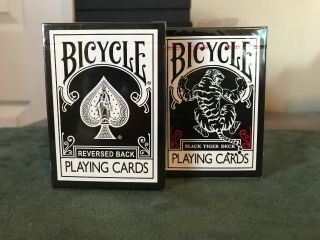 2 Decks Of Playing Cards (1) Bicycle Reversed Back & (1) Black Tiger Deck