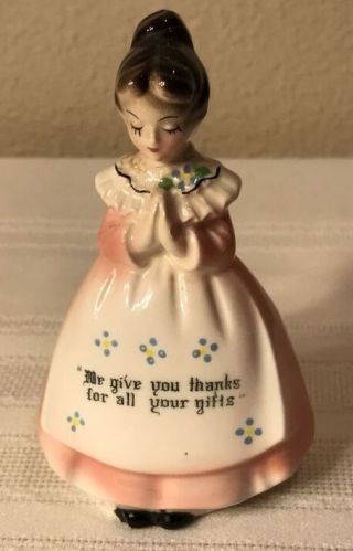 Vintage Enesco Japan Pink Kitchen Prayer Lady Salt Shaker 4 ½” We Give Thanks