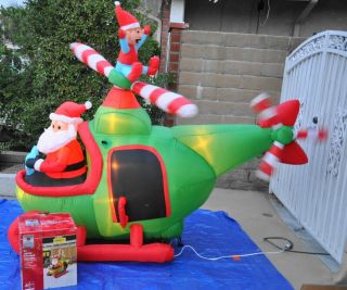 Gemmy Helicopter Lighted Animated Airblown Inflatable Christmas Santa Elf 8ft