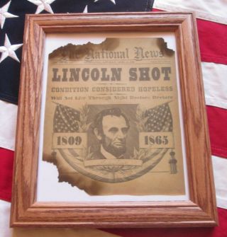 Framed Historic Civil War Newspaper.  President Abraham Lincoln Assassinated 1865
