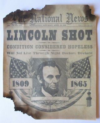 Framed Historic Civil War Newspaper.  PRESIDENT ABRAHAM LINCOLN ASSASSINATED 1865 3