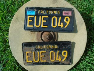 Vintage 1963,  1966 1967 California License Plates Matching Set Eue049