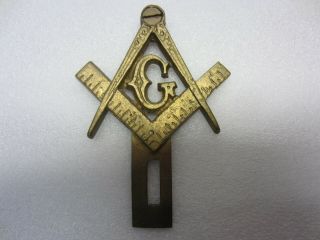 Vintage Brass Freemason Masonic License Plate Topper As Pictured