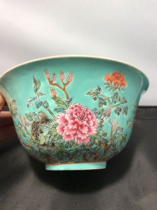 Fine Antique Chinese Turquoise - Ground Porcelain Bowl Flowers,  Qing Dynasty