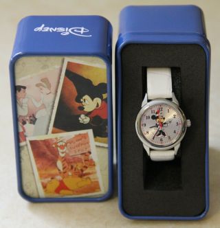 Disney Minnie Mouse " Nurse " Watch With White Faux Leather Band In Tin Box -