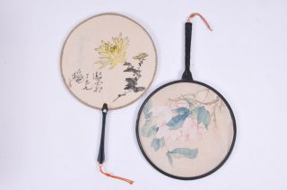 ANTIQUE SET of TWO CHINESE HAND PAINTED FANS with FLOWERS ON SILK 2
