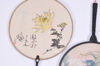 ANTIQUE SET of TWO CHINESE HAND PAINTED FANS with FLOWERS ON SILK 3