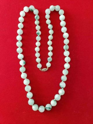 Old Chinese 14k & Graduated Jade Bead Necklace 26 Inch 92 Gm