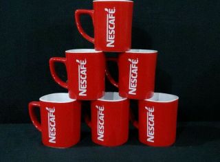 Set Of 6 Red Nescafé Collectible Square Shaped Coffee Tea Mug Cups 12 Oz