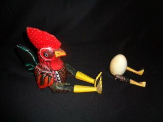 Chicken & Egg Puppet Shelf Sitters Farmhouse Decor Bali Carved Painted Wood