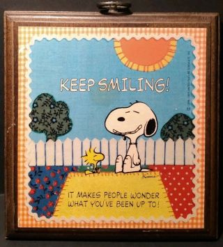 Vintage Hallmark Peanuts Snoopy & Woodstock Keep Smiling Plaque 1970s