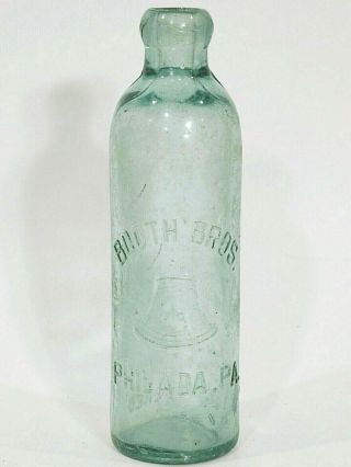 Aqua Blob Top Hutchinson Booth Bros.  Soda Bottle Liberty Bell Philada.  Pa.