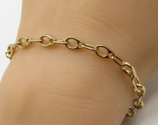 Italy 18k Gold & 925 Sterling Silver - Slim Tear Drop Chain Link Bracelet B1829