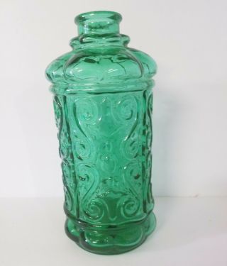 Tall Emerald Forest Green Glass Apothecary Jar - Made In Italy Missing Lid Cork