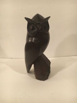 Hand Carved Dark Iron Wood Wooden Owl 11 1/2 Inches Tall,  (smooth Carving)