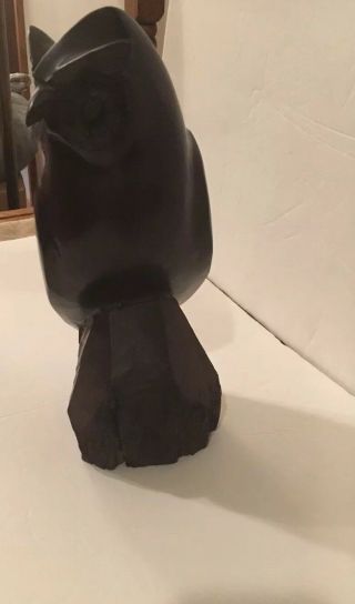 Hand Carved Dark Iron Wood Wooden Owl 11 1/2 inches tall,  (smooth carving) 2
