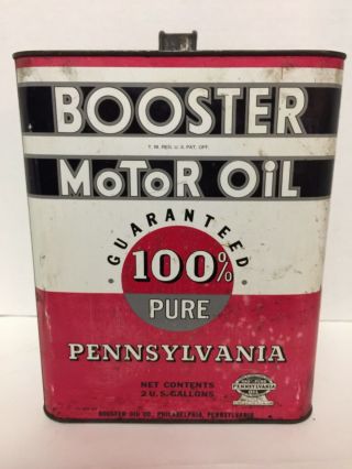 Vintage Booster Motor Oil 100 Pure 2 Gallon Can Gas Station Oil Empty Pa Sign
