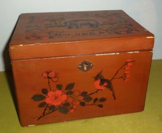 c1910 - 20 HTF Canton TACK KEE & CO.  wooden LACQUERED ELEPHANT TEA BOX - FIND 2