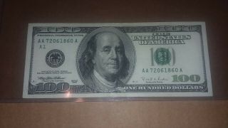 Vintage - Series 1996 $100 Us One Hundred Dollar Bill.  Aa 72061860a
