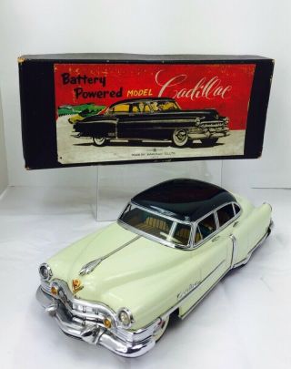 Vintage Tin Litho Battery Operated Marusan Cadillac 1951 Box Japan