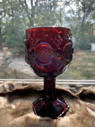 Small Wine Goblet Cup Avon Cape Cod Pattern Ruby Red Pressed Glass