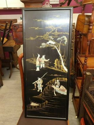 Antique Lacquer Mother Of Pearl Chinese Japanese Panel Picture Laquer Lacquered