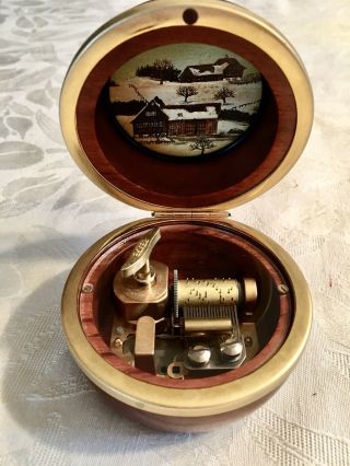 Vintage Reuge Round Wood Ball Music Box 6255 Unchained Melody,  Switzerland
