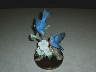 Homco Home Interiors " Springtime Song " Bluebirds Masterpiece Figurine Dated 1991